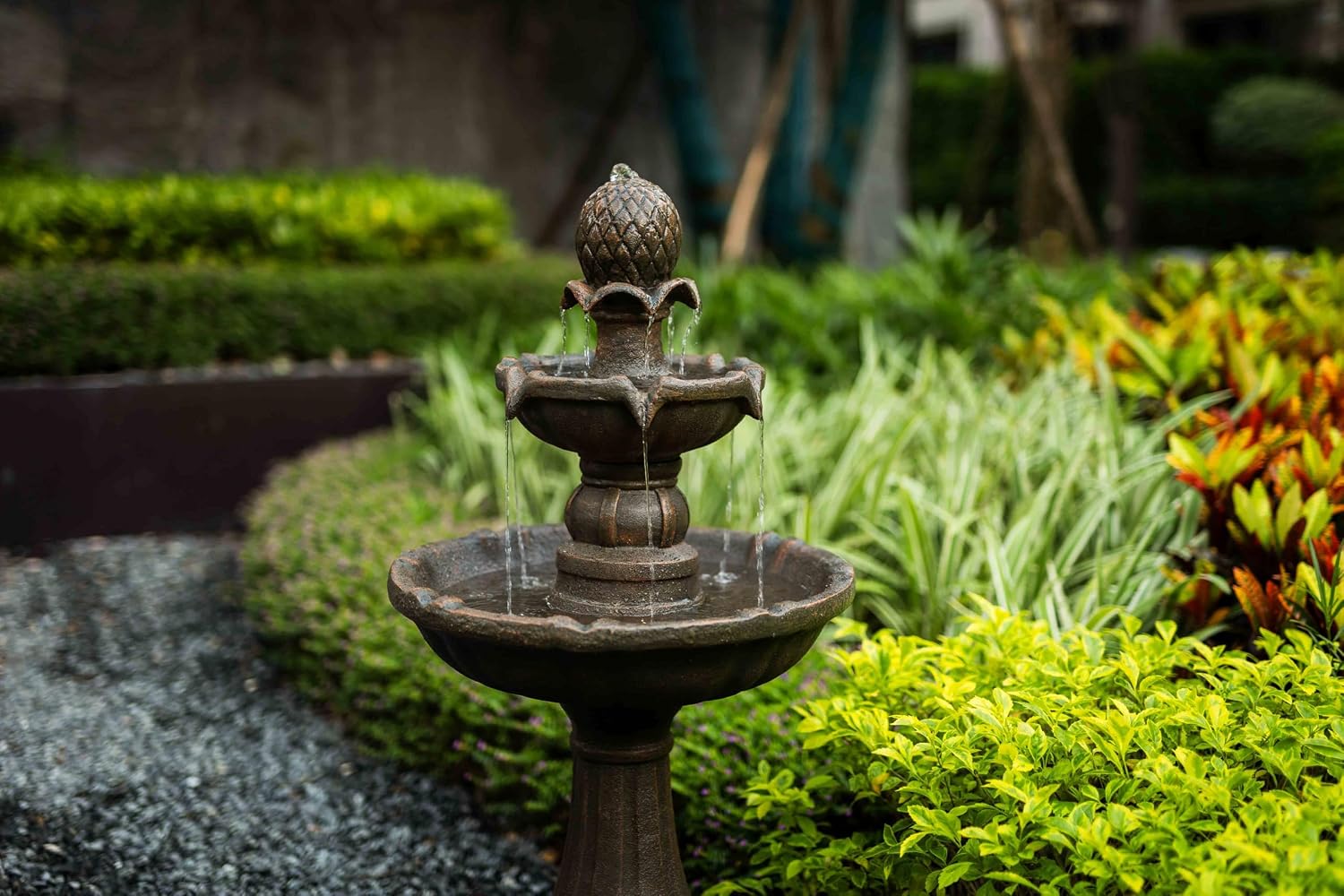 3 Tiered Water Fountains Outdoor –42.2'' Tall, Like Stone Bird Bath for Outside, Elegant Waterfall Feature for Garden, Yard, Patio (Bronze Color)