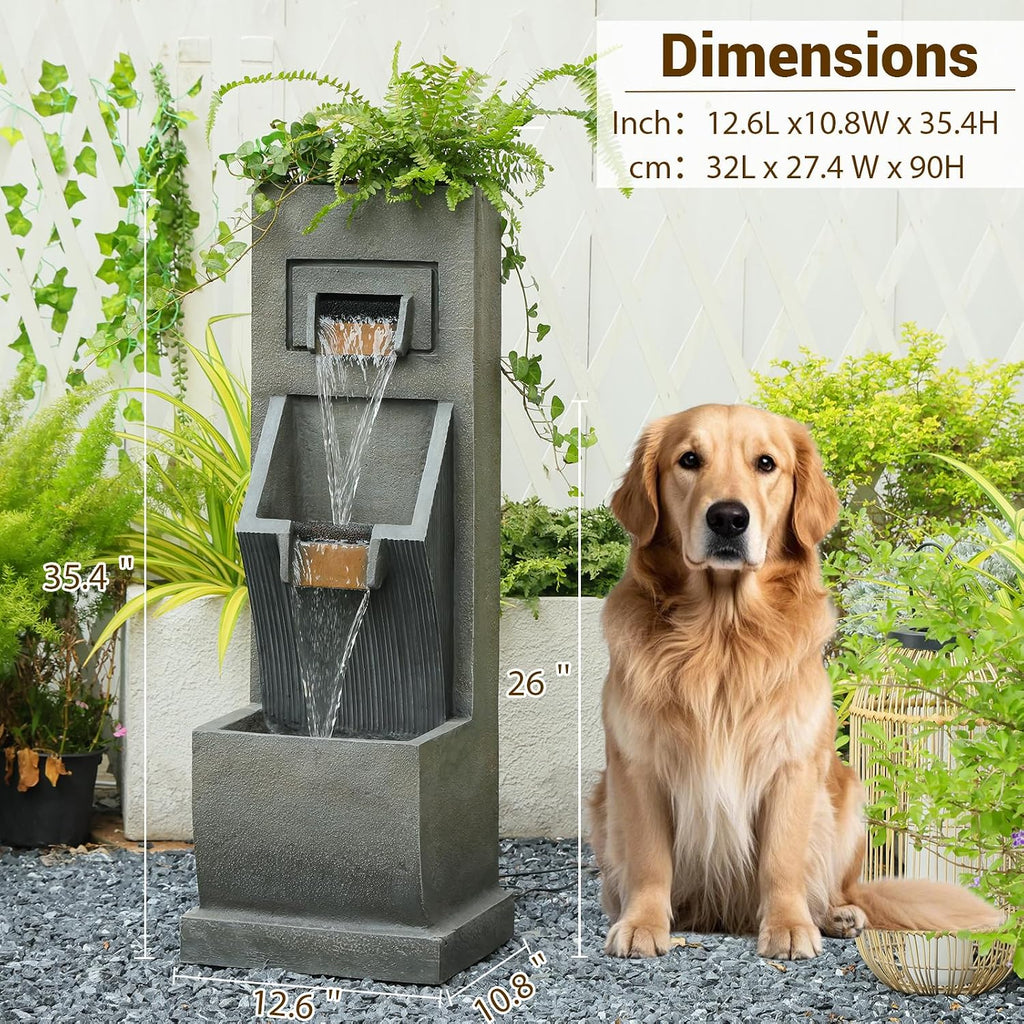 Sunlinua 35H Modern Outdoor Water Fountain with 3-Tiers Cascading Waterfall Feature for Indoor or Outdoor Cascading Waterfall for Relaxing Garden Patio Backyard Deck Porch or Home Décor