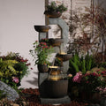 Bumilgar 57' Tall Large Outdoor Water Fountain with LED Lights, 6-Tier Cascading Bowl Waterfall Fountain, Modern Geometric Resin Garden Water Feature for Patio Yard Deck Porch Backyard Decor