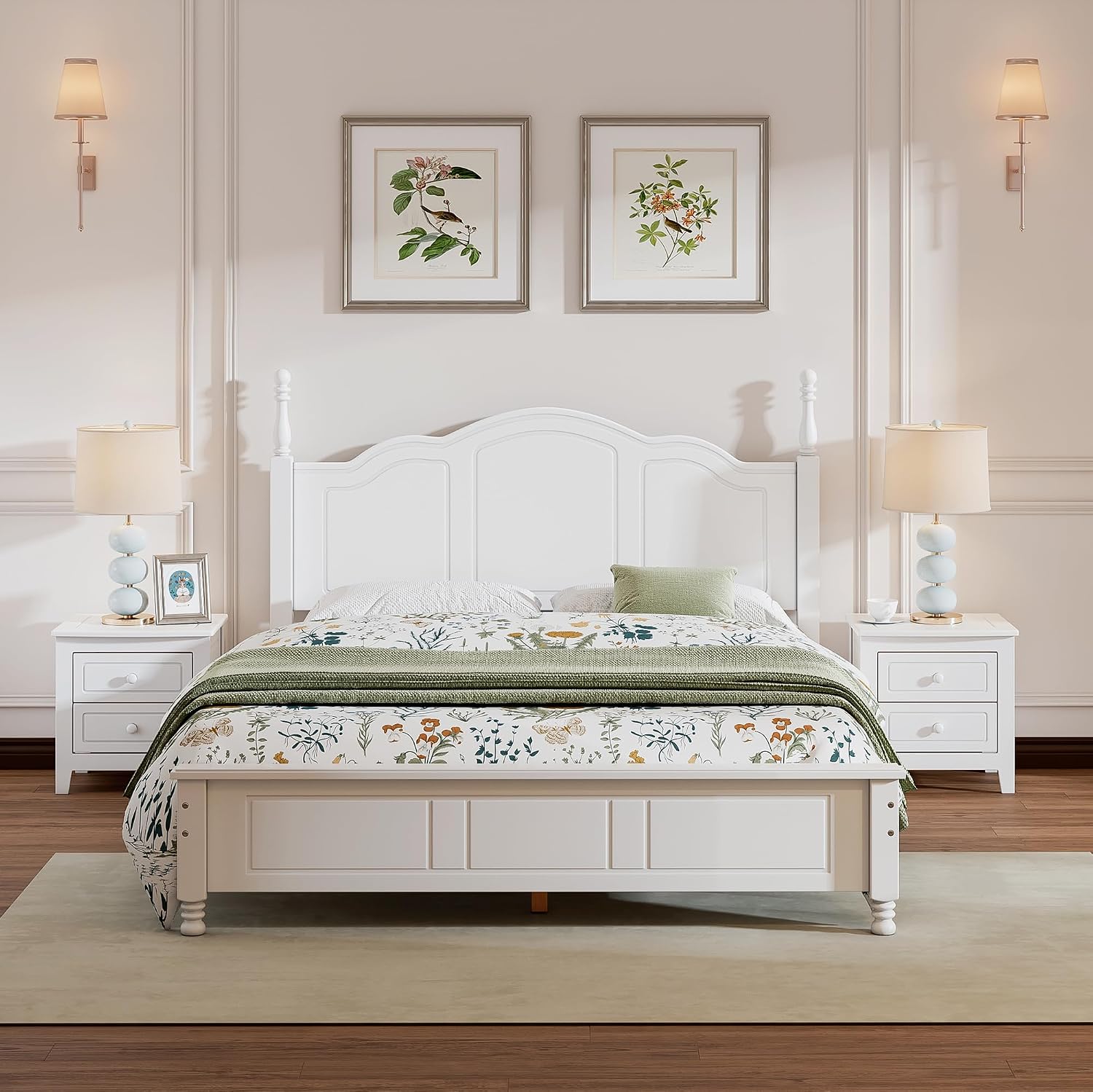Harper & Bright Designs 3 Pieces Queen Bedroom Sets, Wooden Queen Size Platform Bed with 2 Nightstands, Retro Design Queen Bedroom Furniture Sets, Easy to Assemble (White)