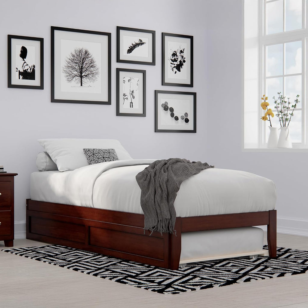 AFI Colorado Twin XL Size Platform Bed with Twin XL Trundle and Charging Station in Walnut