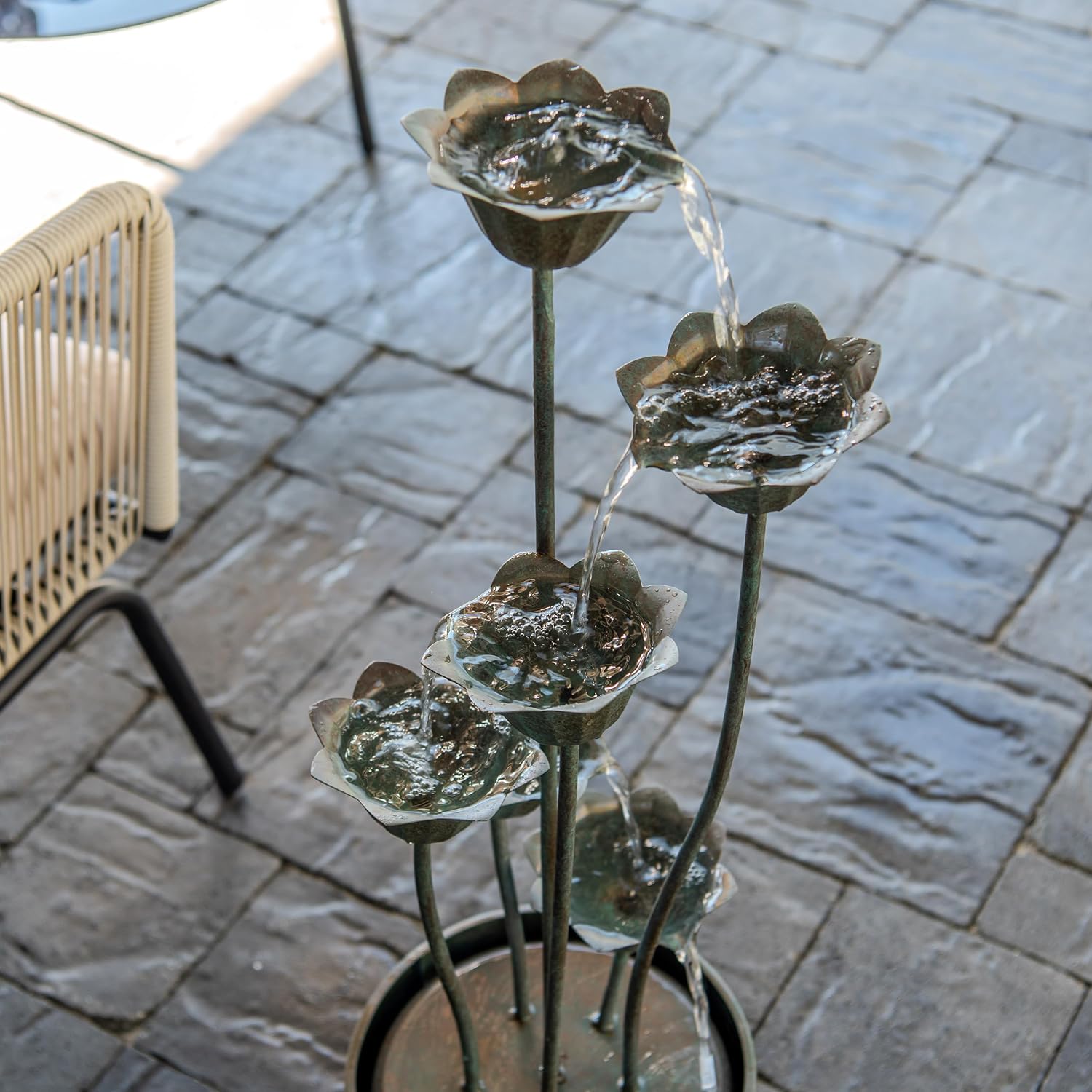 XBrand 35-Inch Freestanding Sculptural Metal Multi-Tier Flower Water Fountain, Silver