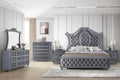 6pc Traditinal Gray Finish Luxury Upholstered Queen Size Panel Bed Set Arched Headboard Master Bedroom Furniture