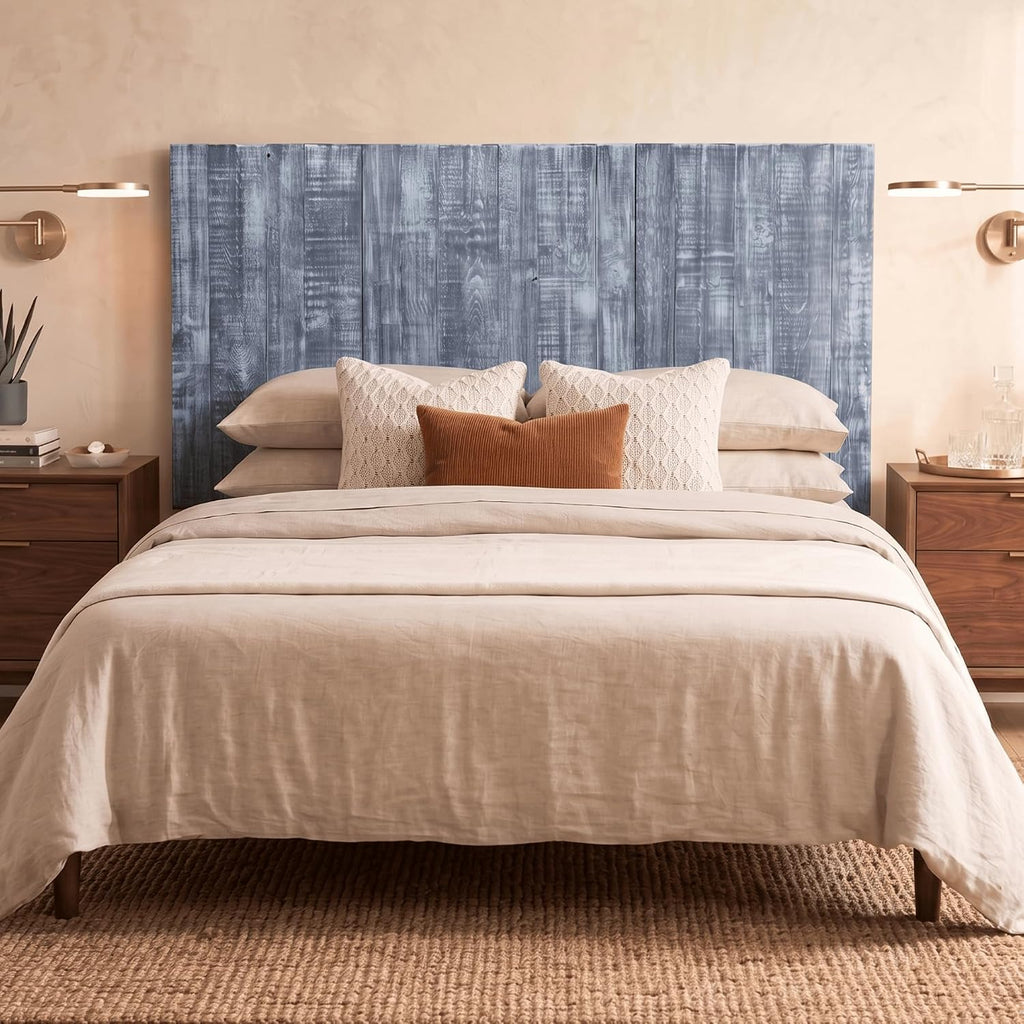 Barn Walls Queen Wood Headboard - Blue Stonewash Farmhouse Design - Wall Mounted Floating Headboard for Queen Bed - Handcrafted Solid Wood - Easy No-Drill Installation
