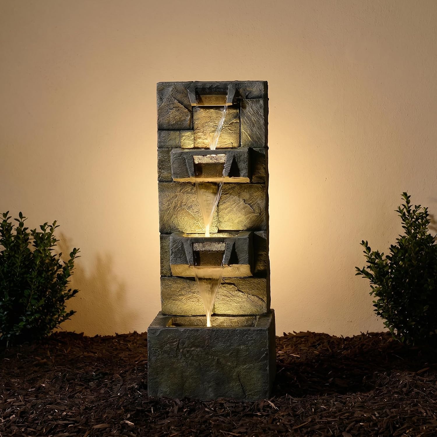 Bumilgar 32.28' H 4-Tier Indoor/Outdoor Modern Water Fountain with Led Lights and Pump, Outdoor Freestanding Cascading Waterfall - Suitable for Garden, Patio, Porch, Yard and Outdoor Decor