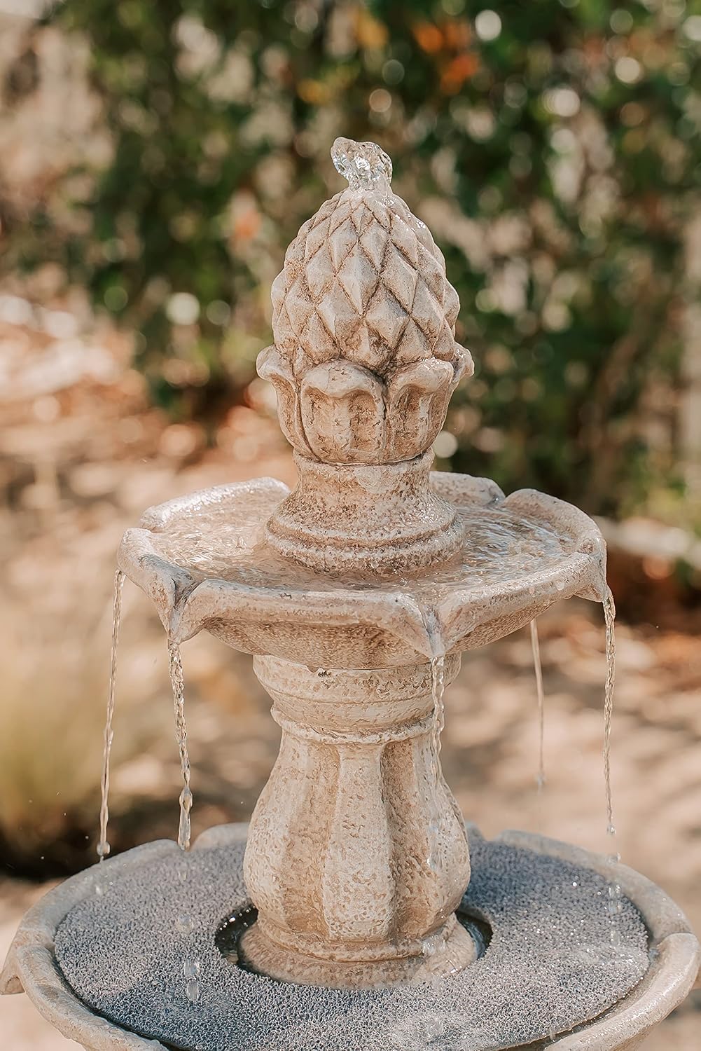 XBrand 51' 3-Tier Outdoor Freestanding Waterfall Fountain with Pump and Pineapple Finial, Beige