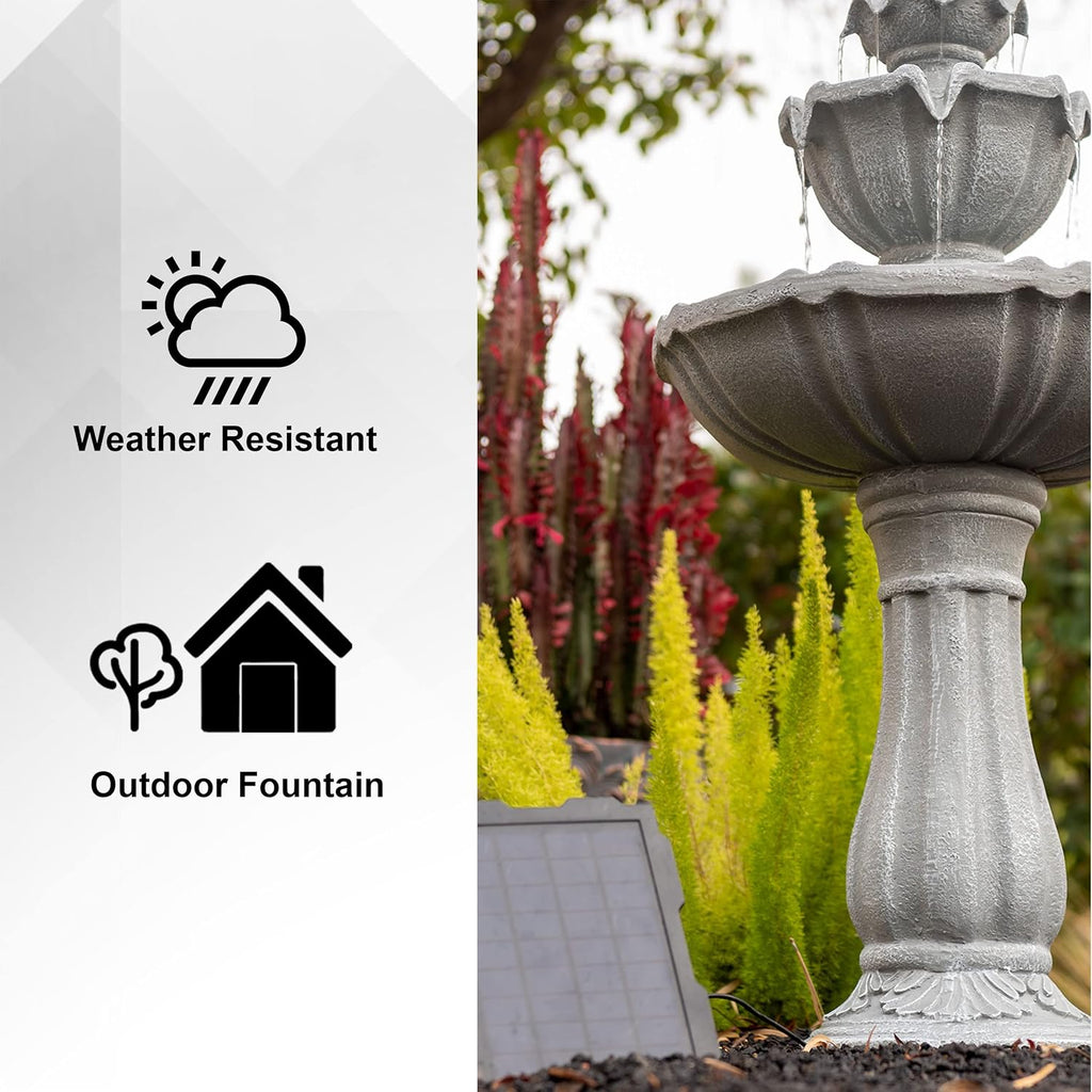 XBrand 36.2' Solar Powered 2-Tier Outdoor Water Fountain, Resin Fountain with Solar Panel Pump, Gray