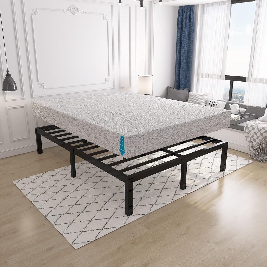 yookare 14 Inch 4000lbs Heavy Duty Support Basic Bed Frame/Mattress Foundation/Box Spring Replacement/Steel Slat Platform/Easy to Assemble/with Storage/Noise Free, Cal King