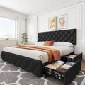 IDEALHOUSE King Size Bed Frame with 4 Storage Drawers and Adjustable Headboard, Linen Upholstered Platform Beds, Diamond Stitched Button Tufted, No Box Spring Needed, Black