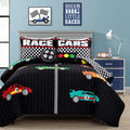 Lush Decor Racing Cars Reversible Quilt Queen Size 5 Piece Set Full/Queen Black & Multi - Kids Bedding Set Queen Quilt - Car Decor