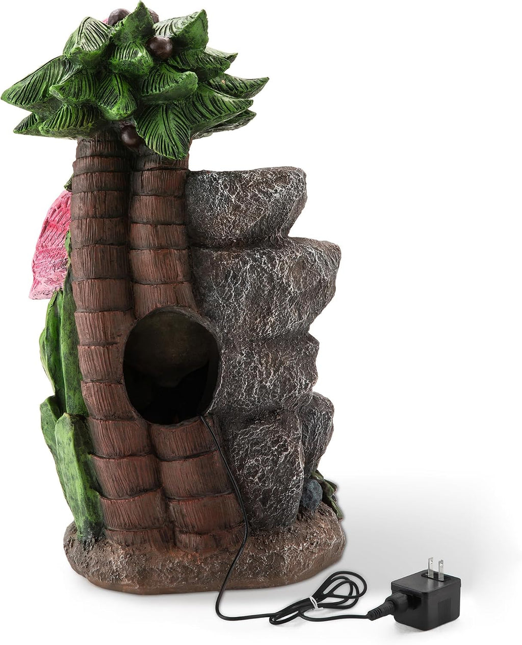 Glitzhome Outdoor Water Fountain, 4-Tiered Flamingo Outdoor Fountain with Lights, 23.5' H Polyresin Decorative Waterfall Feature Garden Fountain with Pump for Garden, Patio, Yard, Deck, Porch Decor