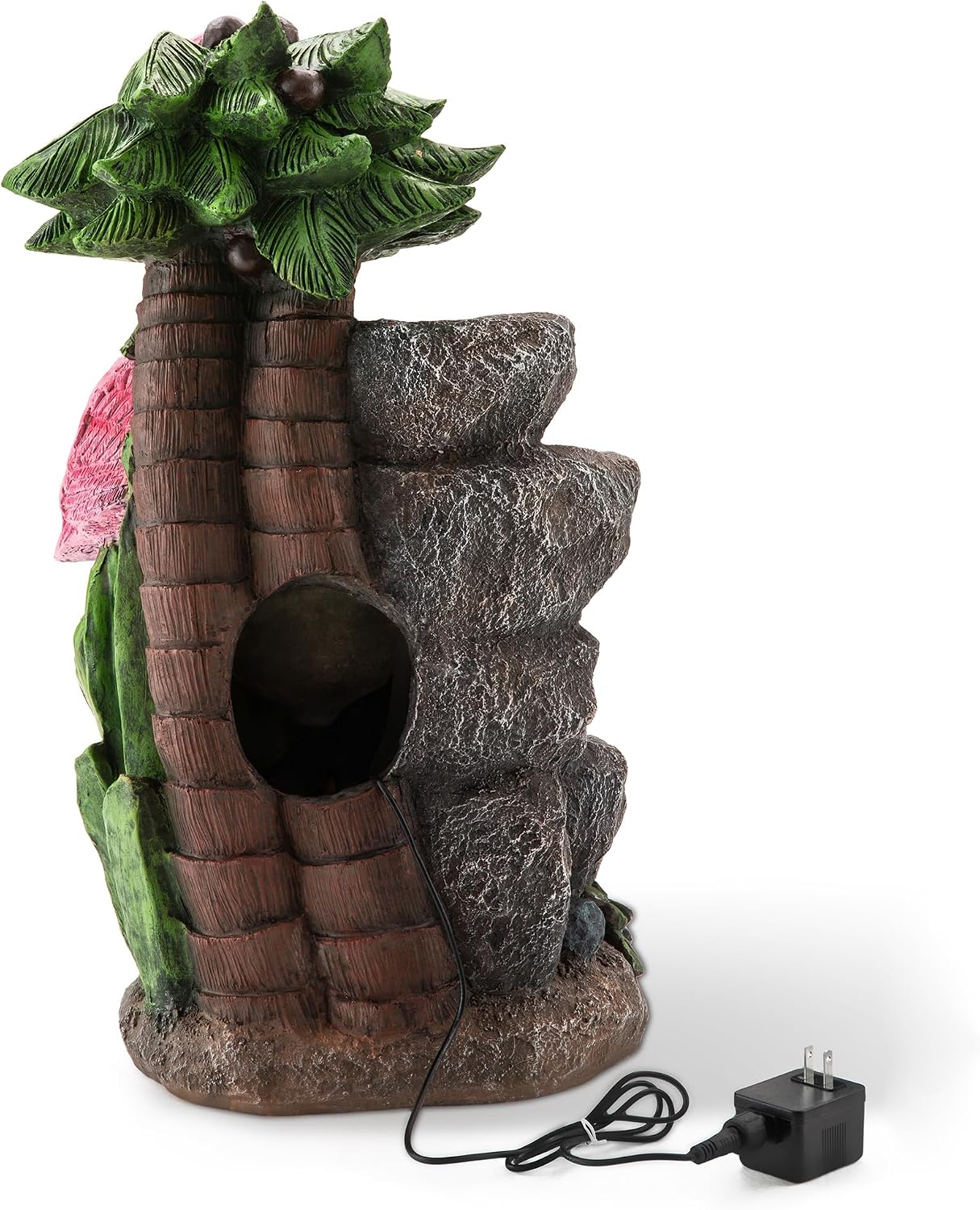 Glitzhome Outdoor Water Fountain, 4-Tiered Flamingo Outdoor Fountain with Lights, 23.5' H Polyresin Decorative Waterfall Feature Garden Fountain with Pump for Garden, Patio, Yard, Deck, Porch Decor