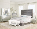 Coaster Home Furnishings Camille Modern Classic 5-Piece Bedroom Set Fabric Upholstered Queen Size Panel Bed Frame 71-inch Headboard Metallic Mercury 300621Q-S5