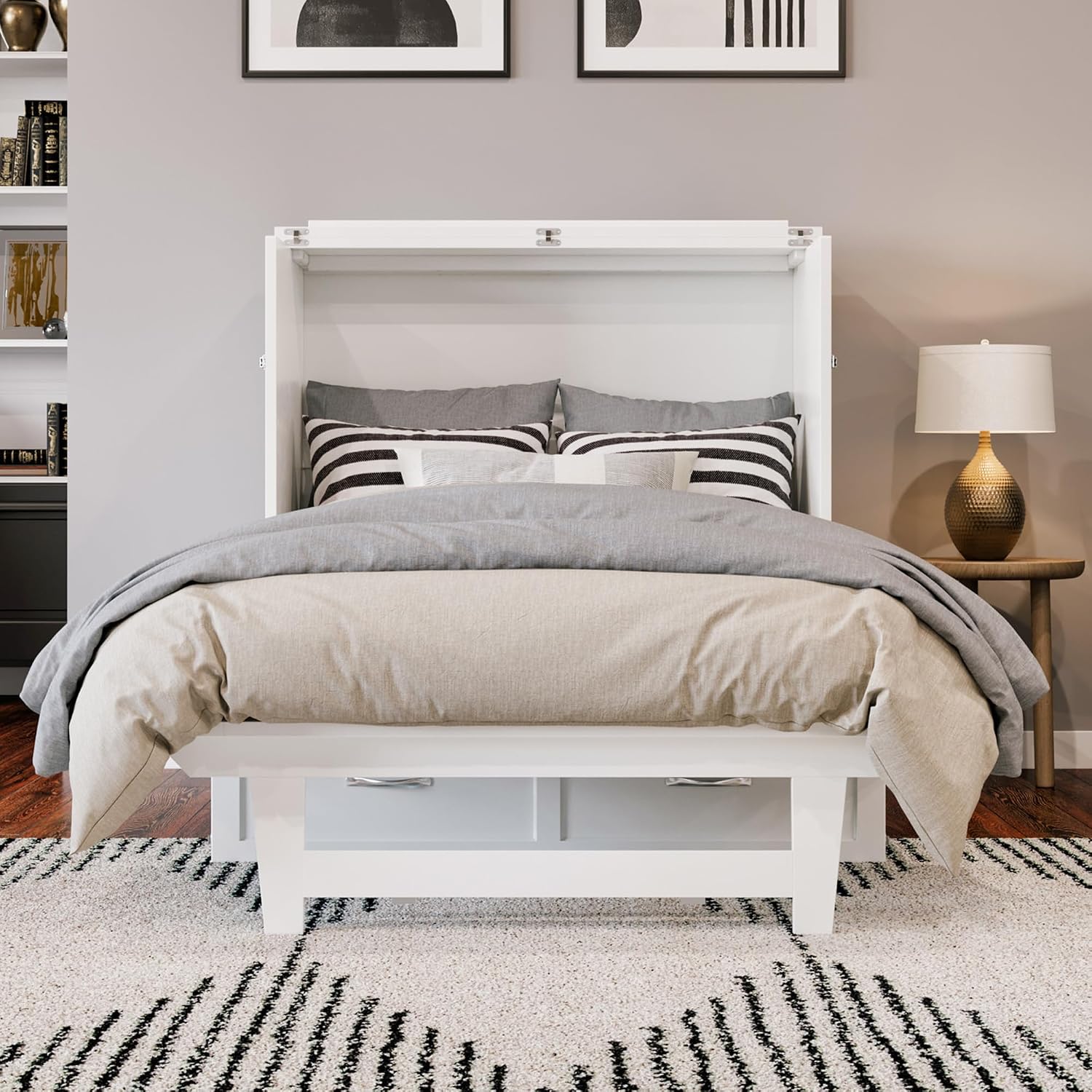 AFI, Northfield Murphy Bed Chest Twin XL with 6' Mattress, Storage Drawer & Built-in USB Charger, White