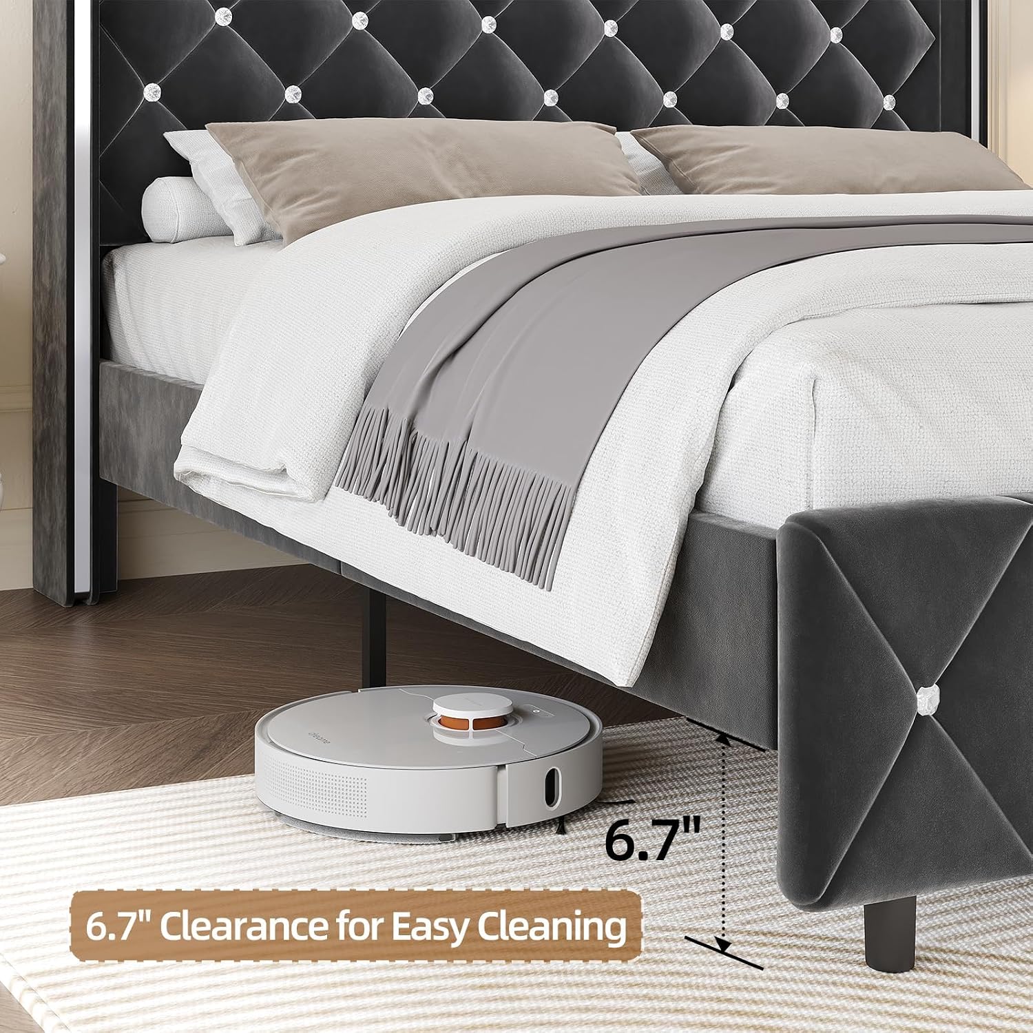 Twin Bed Frame with Headboard, Upholstered Platform Twin Bed Frames with Diamond Tufted Wingback Headboard, 600lbs Heavy Duty Support, Sliver Metal Edge Accents, No Box Spring Needed, Black Velvet