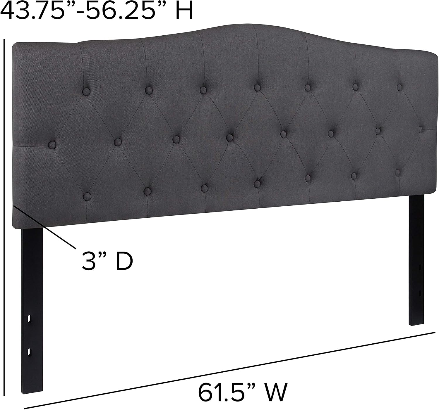 Flash Furniture Cambridge Tufted Upholstered Headboard for Queen Size Bed, Contemporary Fabric Tufted Headboard with Adjustable Height, Dark Gray