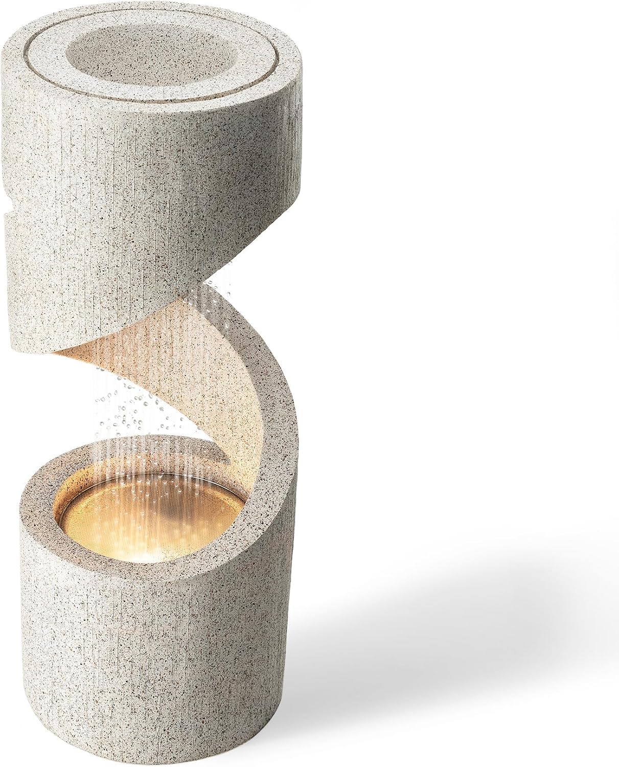 Glitzhome Outdoor Water Fountain with LED Light, Decorative Tiered Curved Waterfall Fountain with Stone Planter, Faux Terrazzo Spiral Shaped Outdoor Fountains for Garden Deck Patio Porch, 31.25'H