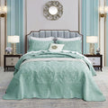 CHIXIN Bedspread Coverlet Quilt Set Full Size - Lightweight Bedding Cover - Beautiful Stitching - 5 Piece Reversible Bedspread - Gorgeous Damask Paisley Pattern (Full, Seaglass)