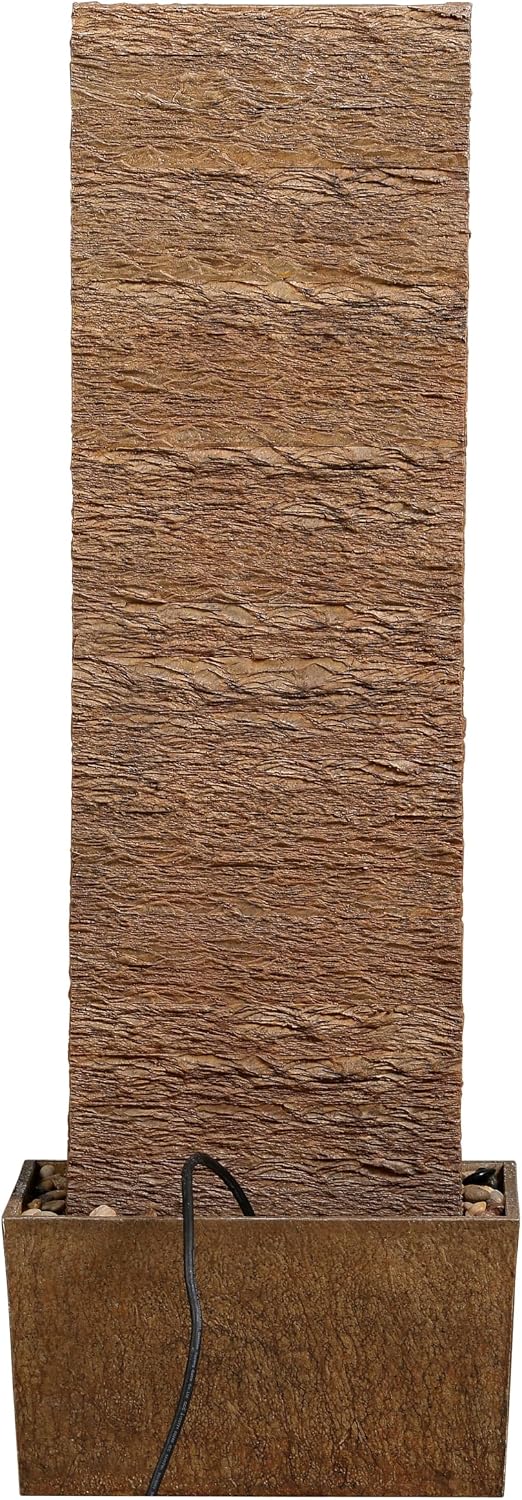 Teamson Home Ridged Texture Outdoor Water Fountain–Warm Glow Lighting with Built-in Electric Pump & Simple Setup, Brown