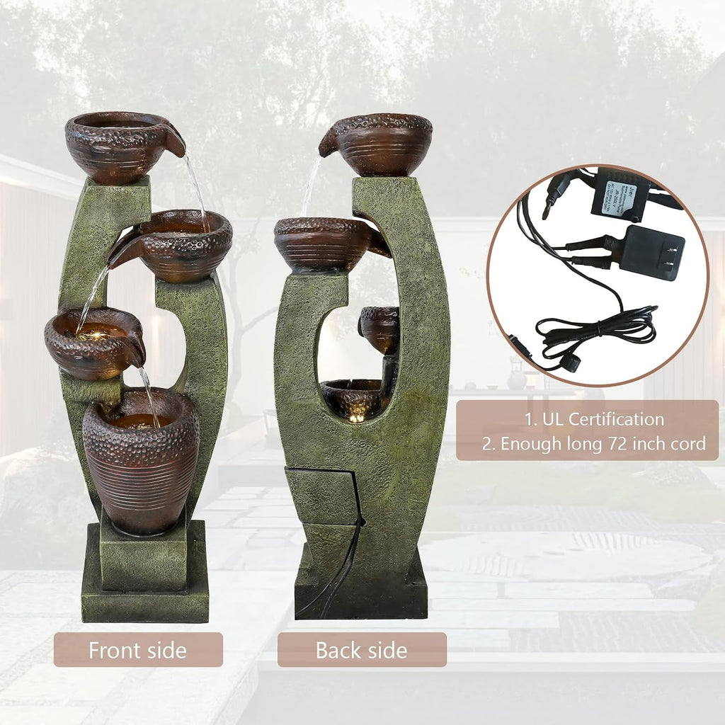 Naturefalls 40' Tall Outdoor Water Fountain and Waterfalls - Large Garden Fountain with LED Lights, 4-Tier Crocks, Indoor and Outdoor Fountains for Garden, Patio, Deck, Porch, Backyard and Home, Gray
