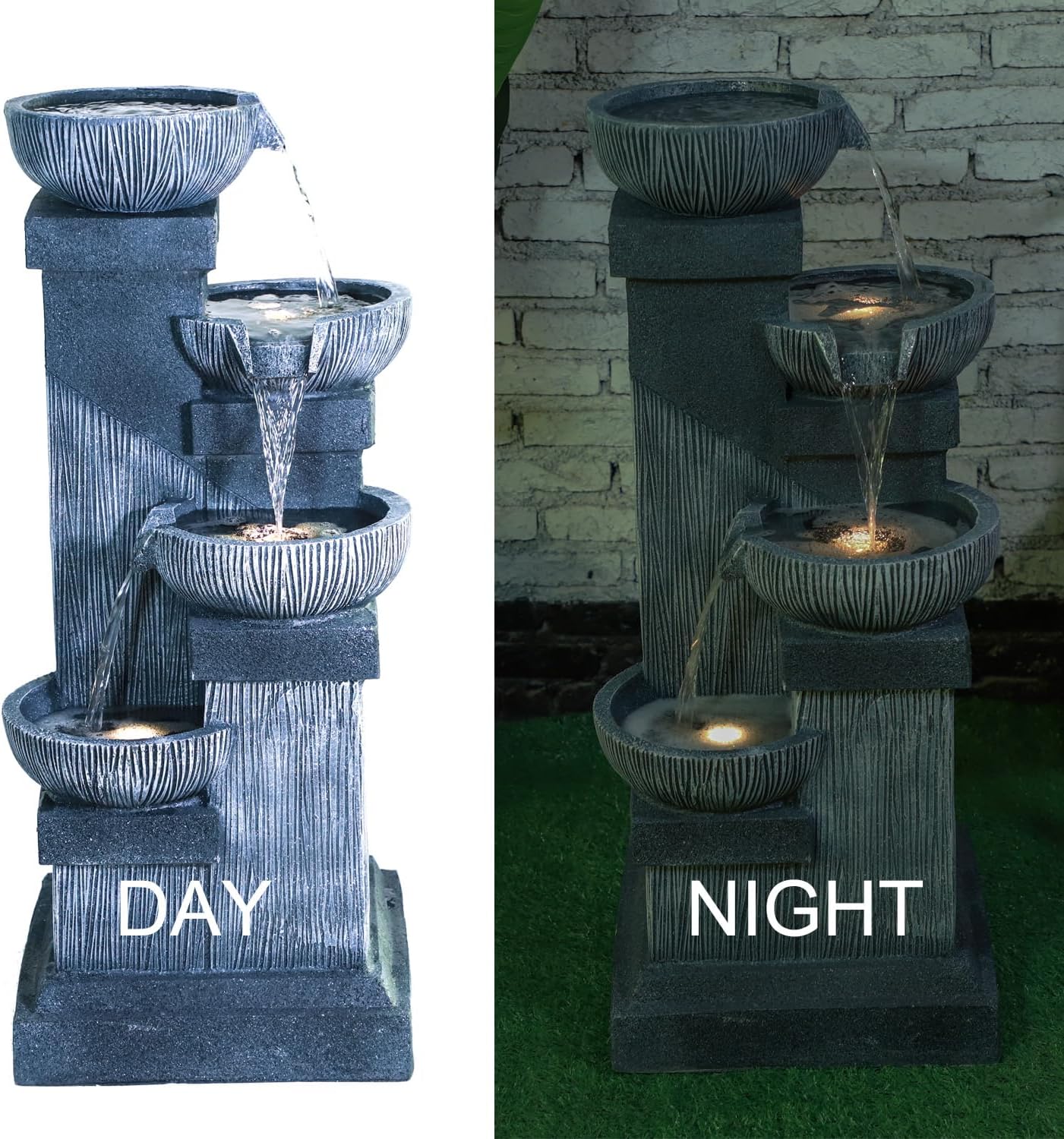 Decorative Garden Four Tier Water Fountain Outdoor with LED Lights