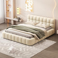 Bellemave Queen Size Upholstered Platform Bed with Thick Fabric, Grounded Bed with Solid Frame, for Kids Teens Adults Bedroom Use, Beige