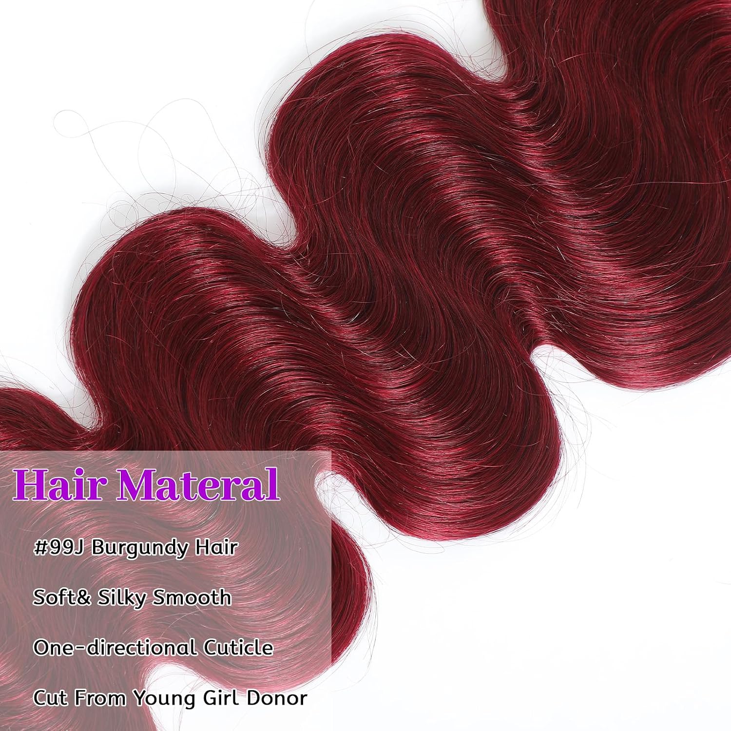 99J Burgundy Human Hair Bundles Body Wave Human Hair 15A,Triple Lifespan Indian Hair,No Tangle Shedding,Multiple Washes Keep Texture Silky Soft (99J burgundy bundles, 14 16 18 20)