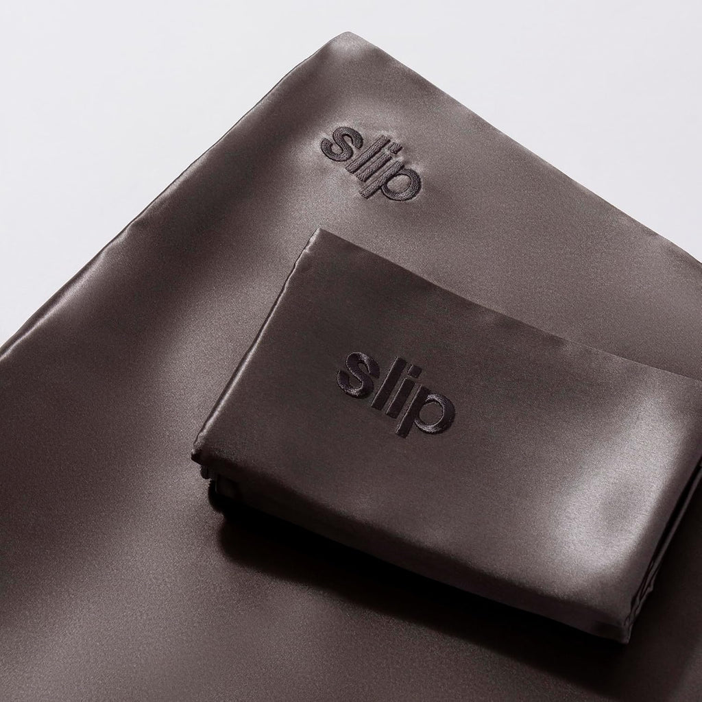 slip King Pure Silk Pillow Case - 100% Pure 22 Momme Mulberry Silk - King Size Standard Pillow Case -Anti-BedHead, Anti-Sleep Crease, Charcoal (20' x 36')