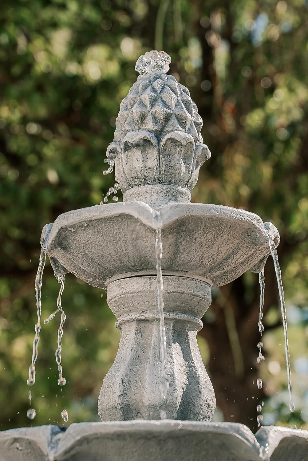 XBrand 51' 3-Tier Outdoor Freestanding Waterfall Fountain with Pump and Pineapple Finial, Gray