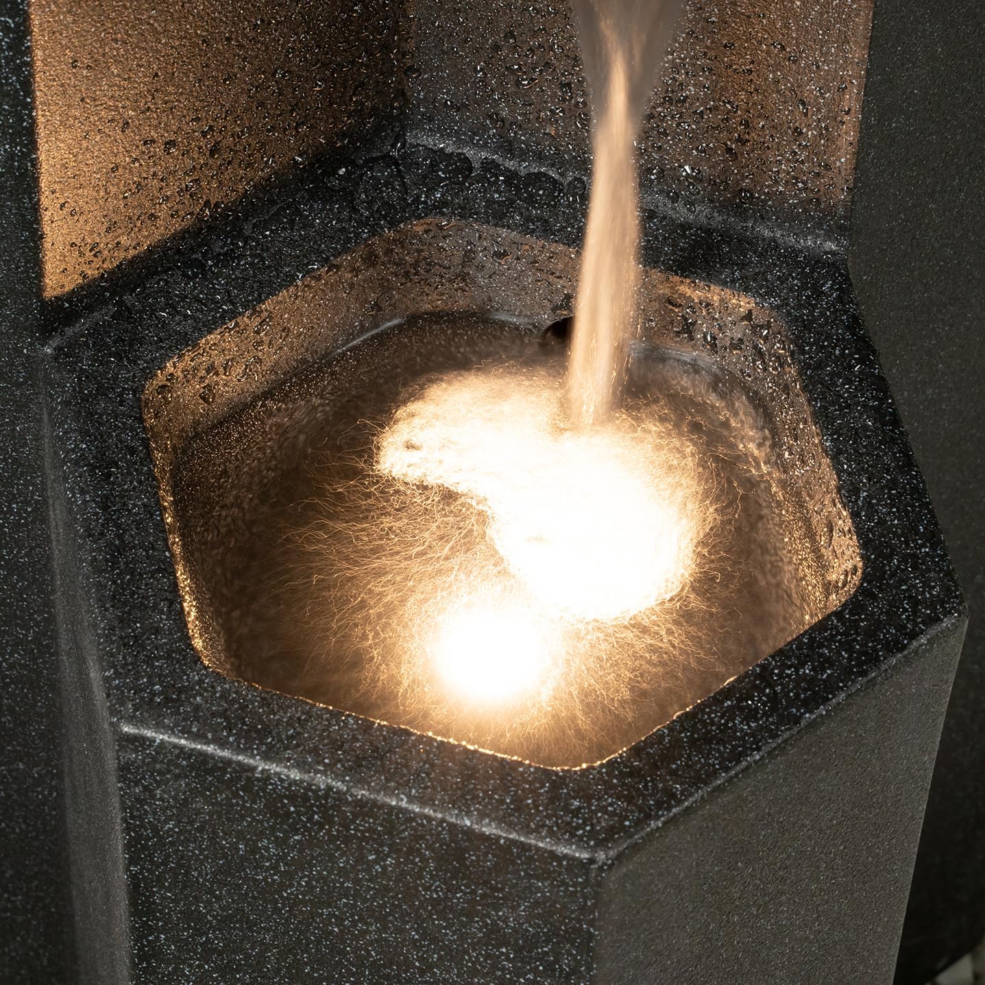 27.95'' H 3-Tiers Cascading Outdoor Water Fountain Made with Eco-Friendly Recyclable Materials, Polyethylene Waterfall Fountain, Outdoor Decor with LED Lights for Patio, Backyard