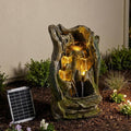 Bumilgar Solar Outdoor Water Fountain, 24.4' Tall Tree Stump Cascading Fountain with Solar Powered Pump, Realistic Wood Grain Resin Water Feature for Garden, Patio, Backyard and Yard Decor