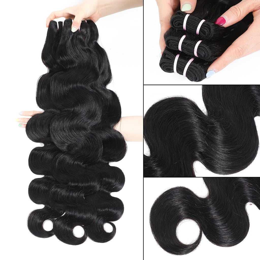 15A Raw Indian Human Hair Bundles Body Wave Bundles Human Hair,Triple Lifespan Virgin Remy Hair,No Tangle Shedding,Keep Texture Silky Soft After Multiple Washes (3 Bundles Natural Black, 14 16 18)