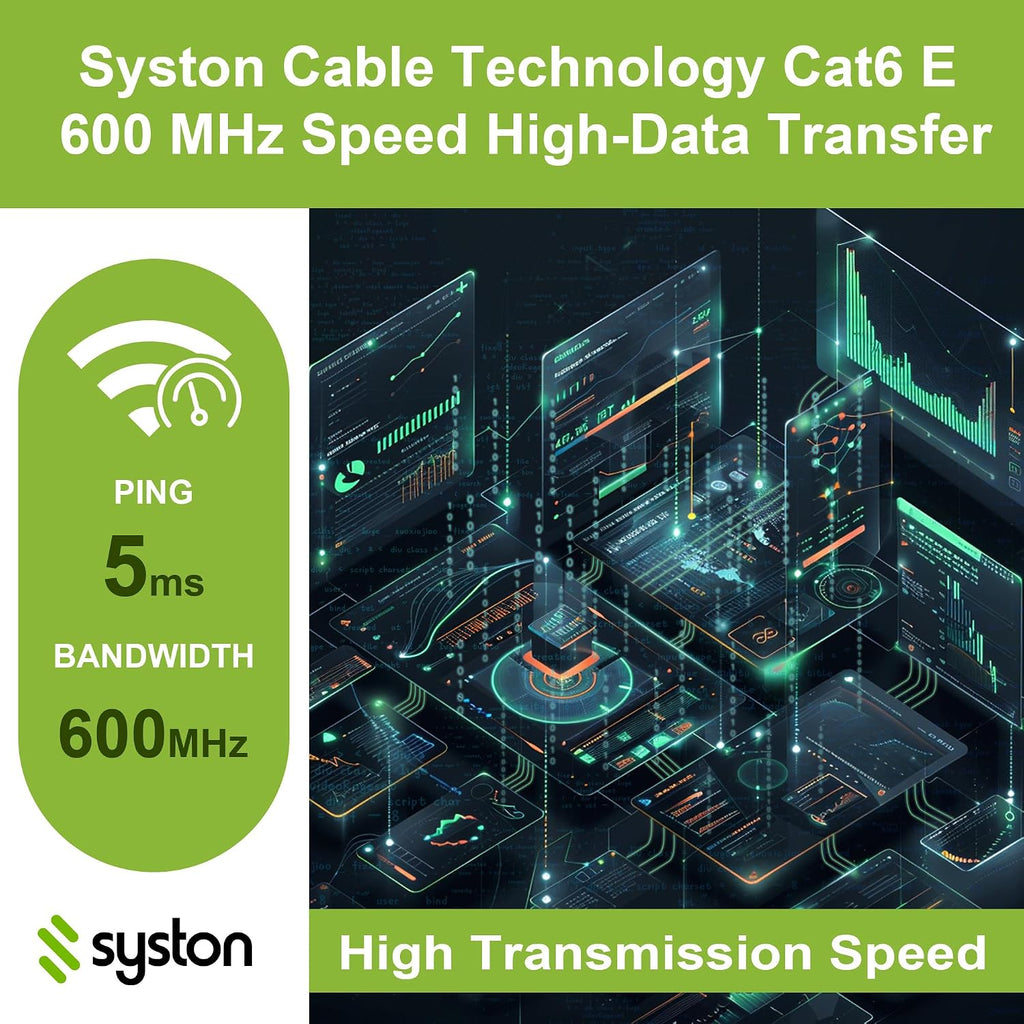 Syston Cable Technology Cat6e Ethernet Internet Cable - 500 FT，600MHz 23AWG Solid Bare Copper Wire Outdoor/Indoor Suit, No Ends 10 Ft to 1000 Ft Available, Heat Resistant Riser Rated - CMR