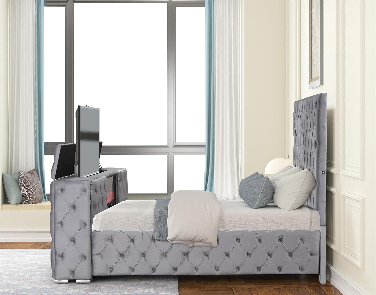 Encore 5PC King Bedroom Set Including Manufactured Wood & Fireplace in Gray