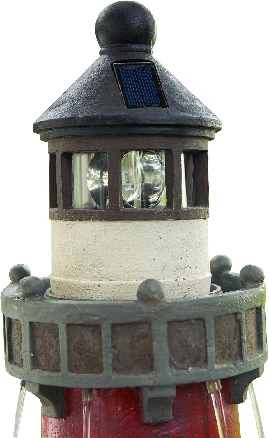 Teamson Home House Floor Waterfall Fountain with Solar Powered Rotating Light and Pump for Outdoor Patio Garden Backyard Decking, 40 Inch Height, Red/White/Gray