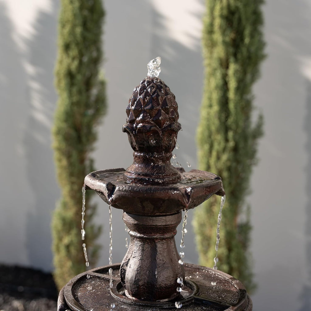 XBrand 3-Tier Freestanding Waterfall Fountain w/Pump & Pineapple Top, 51 Inch Tall, Brown, Large Outdoor Garden Fountain, Ideal for Garden, Porch, and Lawn