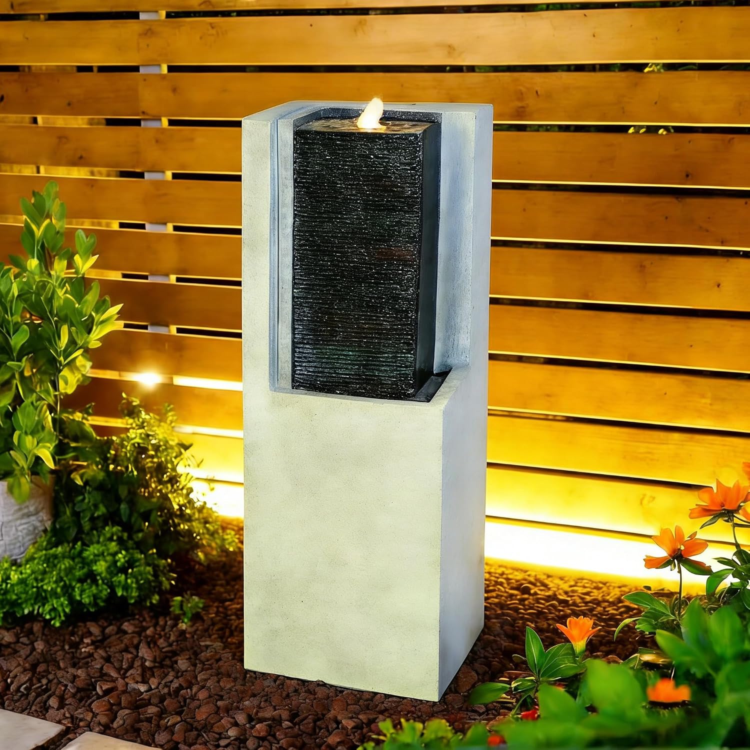 Outdoor Decorative Garden Fountain with LED Lights,35.43 Inch Featuring Modern-Style Water Feature Decoration