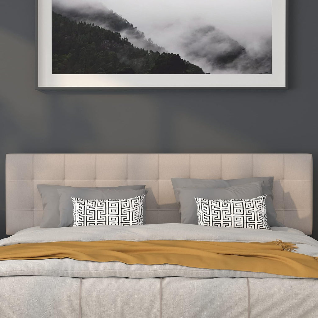Flash Furniture Bedford Box Stitch Tufted Upholstered King Size Headboard in Beige Fabric
