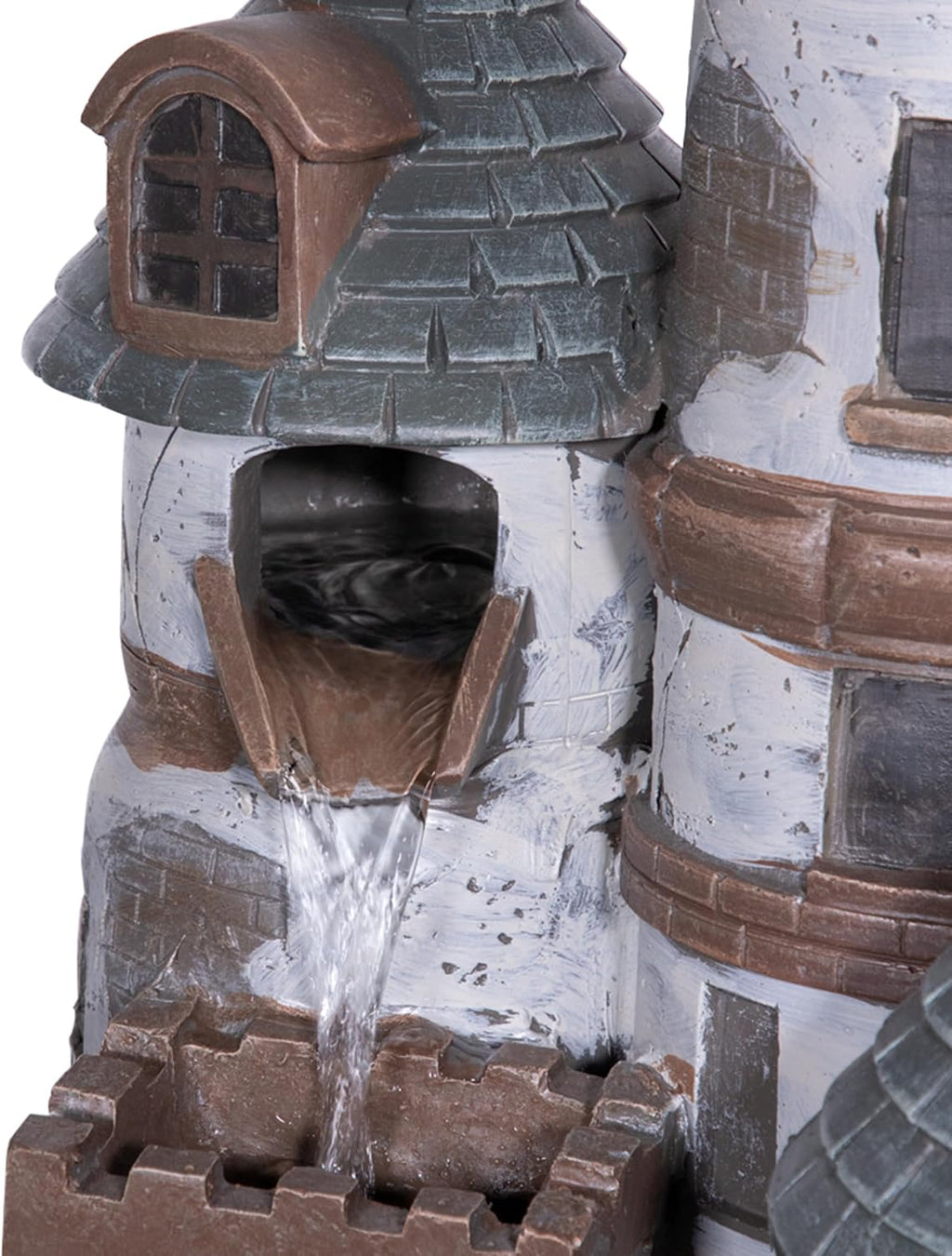 Alpine Corporation USA1368 Outdoor Floor Tiered Fairy Castle Water Fountain with Color Changing LED Lights, 35', Brown