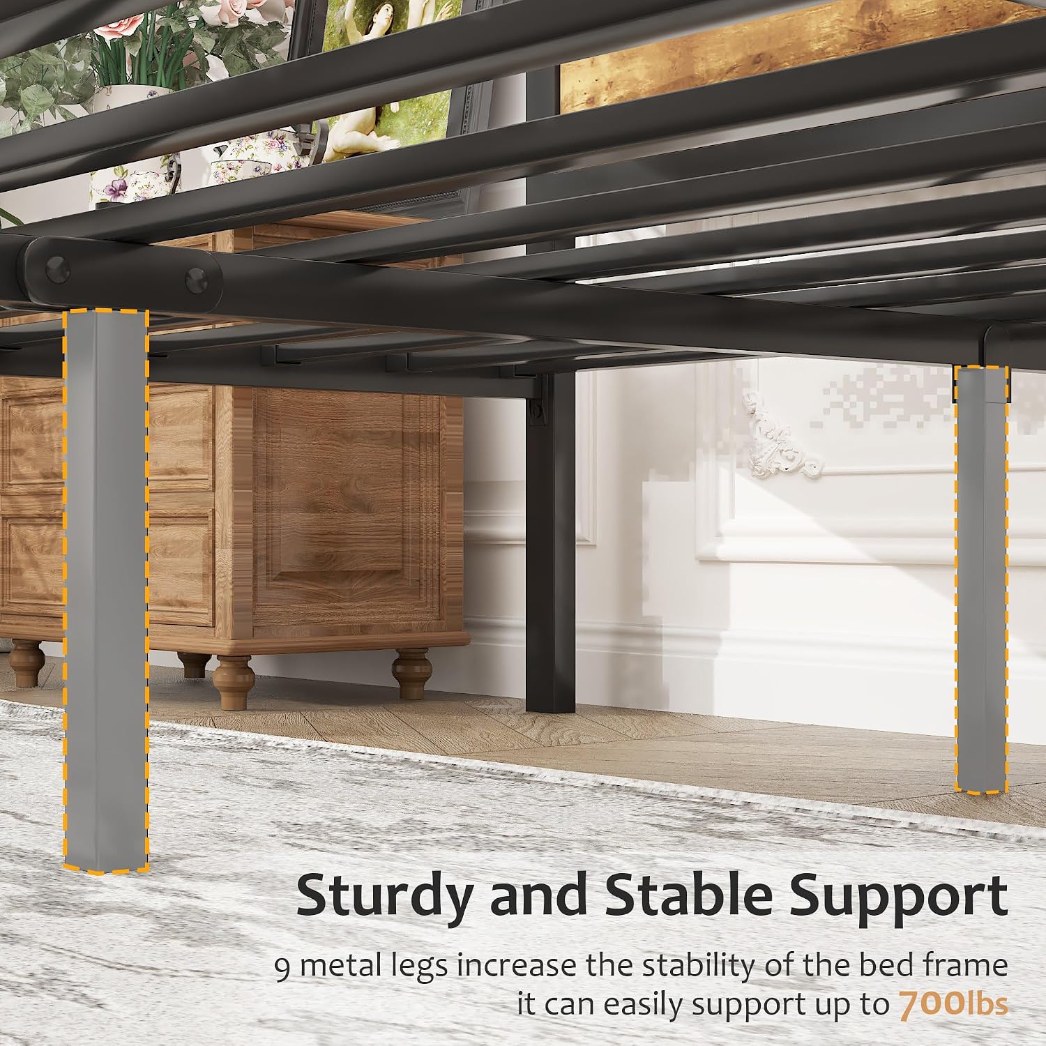 VECELO Full Bed Frames, Metal Platform Beds with Large Rustic Wooden Headboard, Metal Slats Support, Noise-Free/Easy Assembly, Black