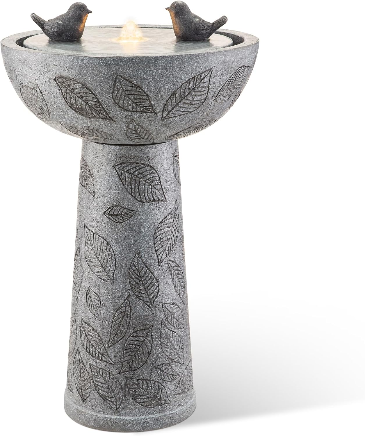 Glitzhome Outdoor Water Fountain with Lights & Pump, Bird Bath Fountain with Birds, 27.5' H Polyresin Floor Waterfall Fountains Water Feature for Garden, Yard, Patio, Home Decor