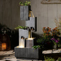 Tankana 42' H Outdoor Water Fountain Garden Waterfalls - Large Water Feature Geometric Stacking Waterfall Fountains Planter with Lights for Patio Backyard Deck Porch Deck and Home Decor, Gray