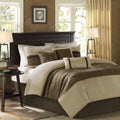 Madison Park Cozy Comforter Set-Luxury Faux Suede Design, Striped Accent, All Season Down Alternative Bedding, Matching Shams, Decorative Pillow, Natural, California King (104 in x 92 in)