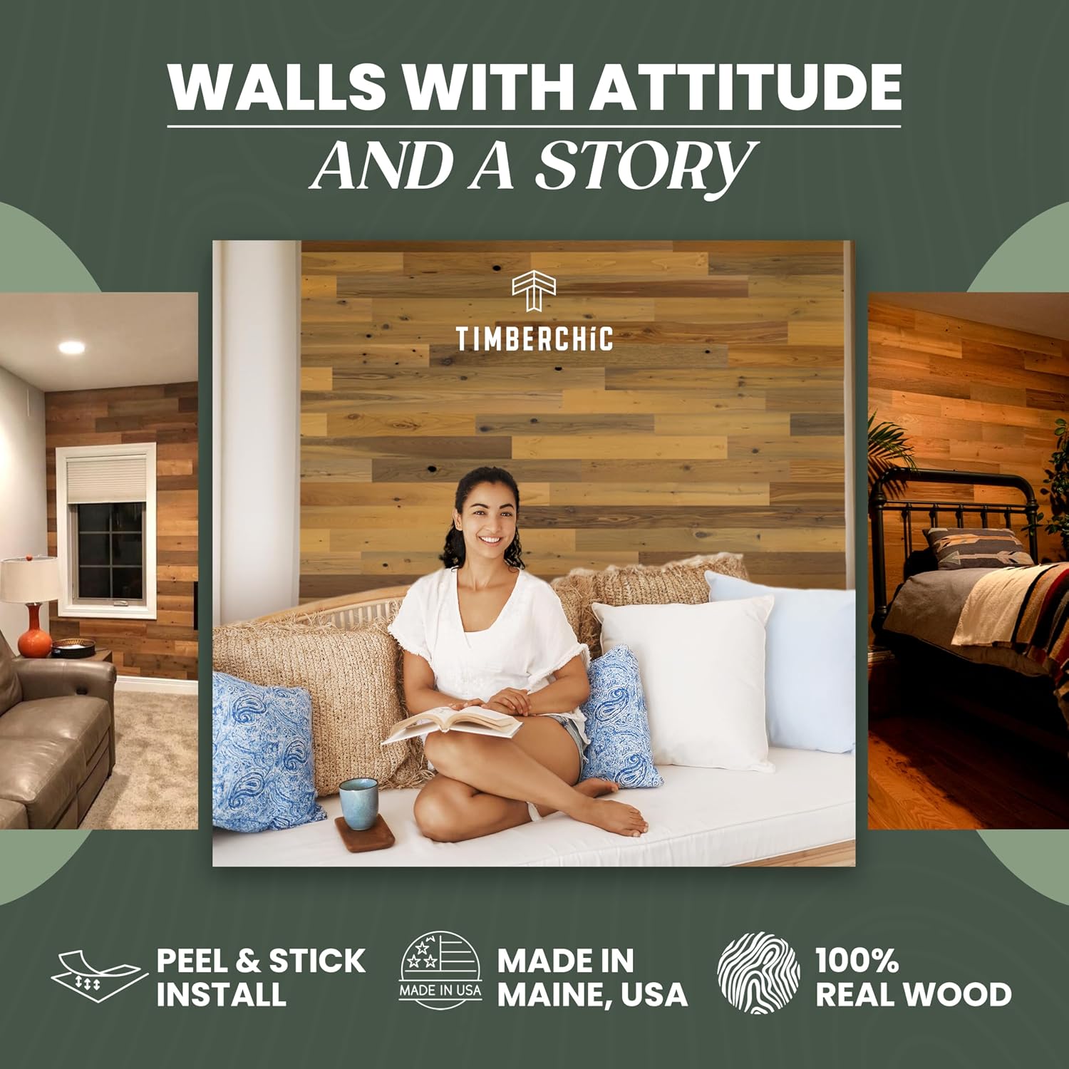 Timberchic Reclaimed Wood Wall Panels – Peel and Stick Planks for Accent Walls – Rustic Home Décor Sample Pack (3', 4', 5', Assorted Colors)