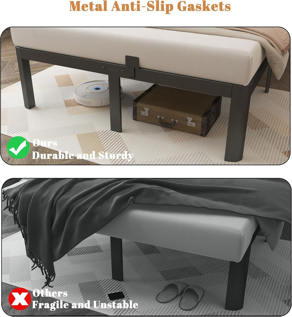 16 Inch Black Bed Frame Queen Size, Metal Platform Queen Bed Frame with Anti-Slip Baffles, No Box Spring Needed, Heavy Duty Steel Platform Support, Round Corner Design, Storage Space, Noiseless