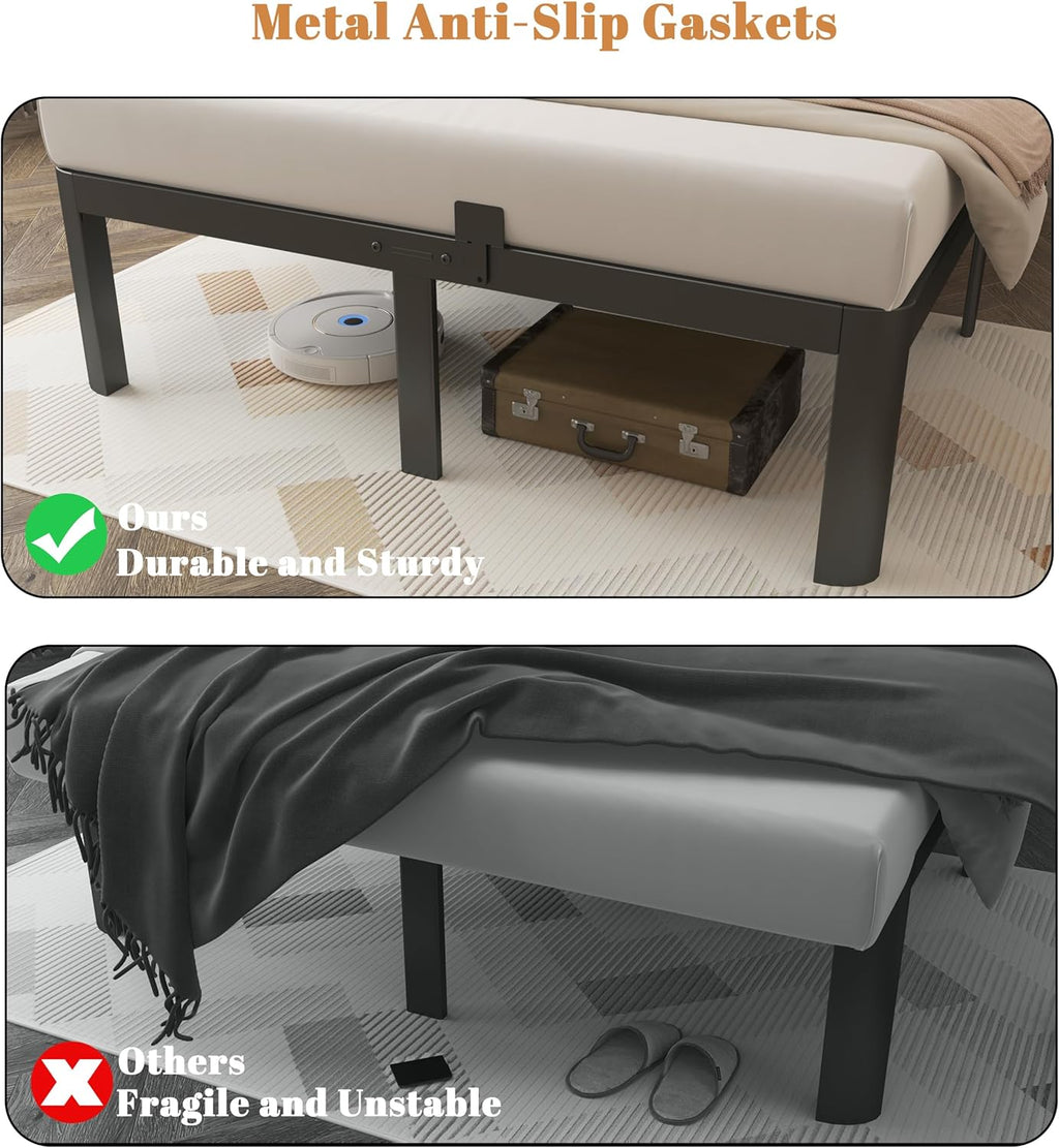 Full Size Bed Frame 16 Inch, Black Full Bed Frame with Anti-Slip Baffles, No Box Spring Needed, Heavy Duty Steel Platform Supprt, Rounded Corner Legs, Reserved Holes, Noiseless, Storage Space