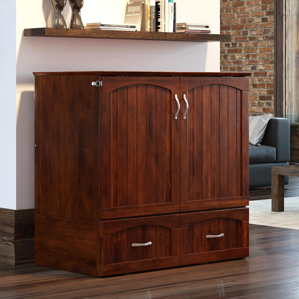 AFI, Southampton Murphy Bed Chest Twin XL with 6' Mattress, Storage Drawer & Built-in USB Charger, Walnut