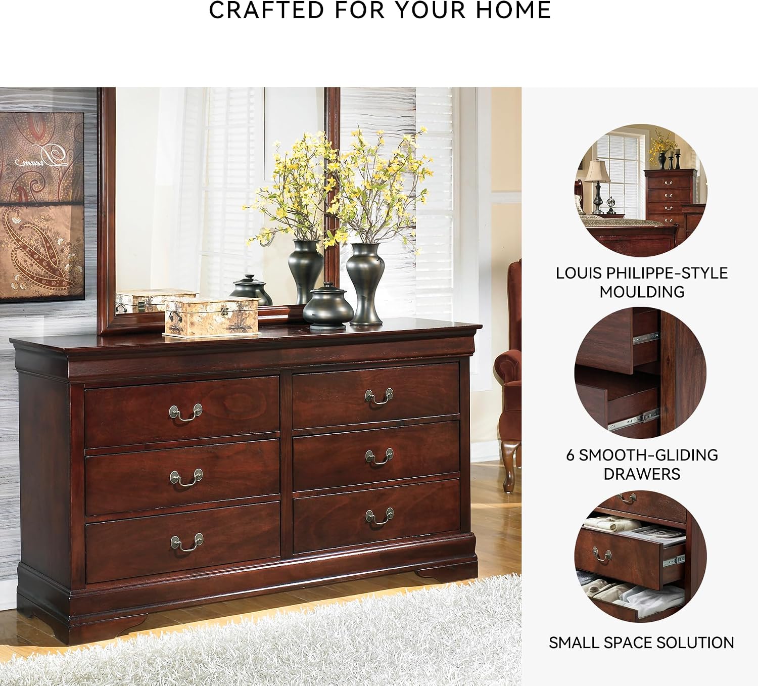 Signature Design by Ashley Alisdair Traditional 6 Drawer Dresser, Dark Brown