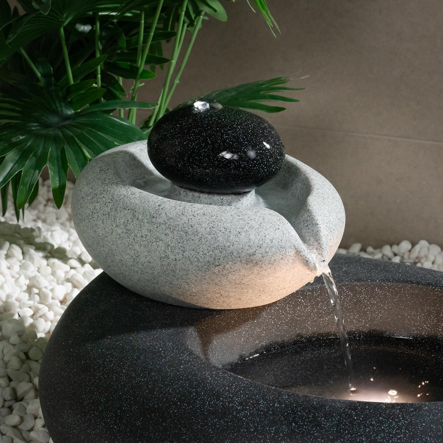 13.39' H Outdoor Water Fountain Made with Eco-Friendly Recyclable Materials, Polyethylene Rock Waterfall Outdoor Fountain, Garden Decor with LED Light & Pump for Patio, Backyard (13.39')