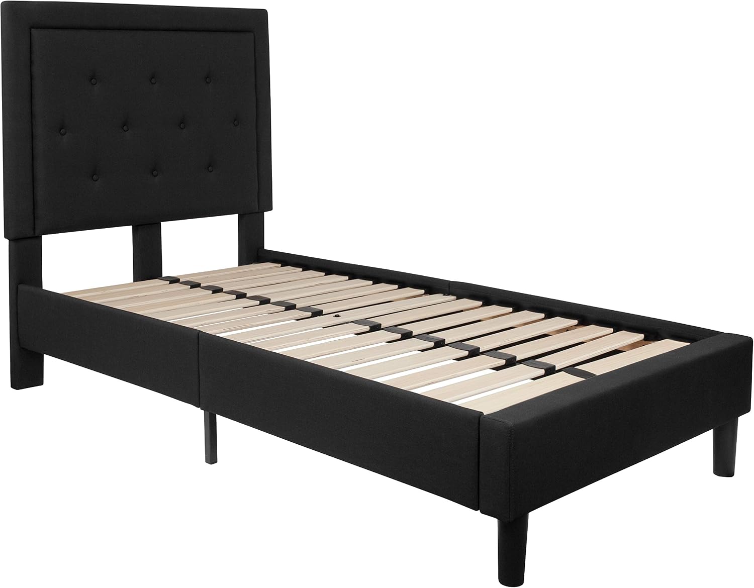 Flash Furniture Roxbury Twin Size Tufted Upholstered Platform Bed in Black Fabric